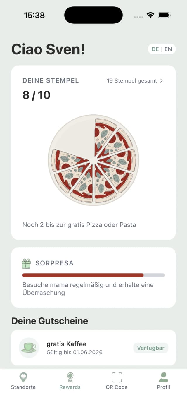 Loyalty Club App — Stempelkarten Ansicht